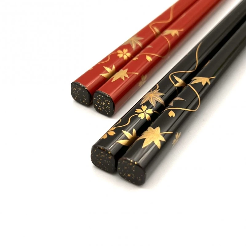 【送料無料】山中塗　春秋流し蒔絵　先銀地仕上げ　夫婦箸セット【桐箱入】 2枚目