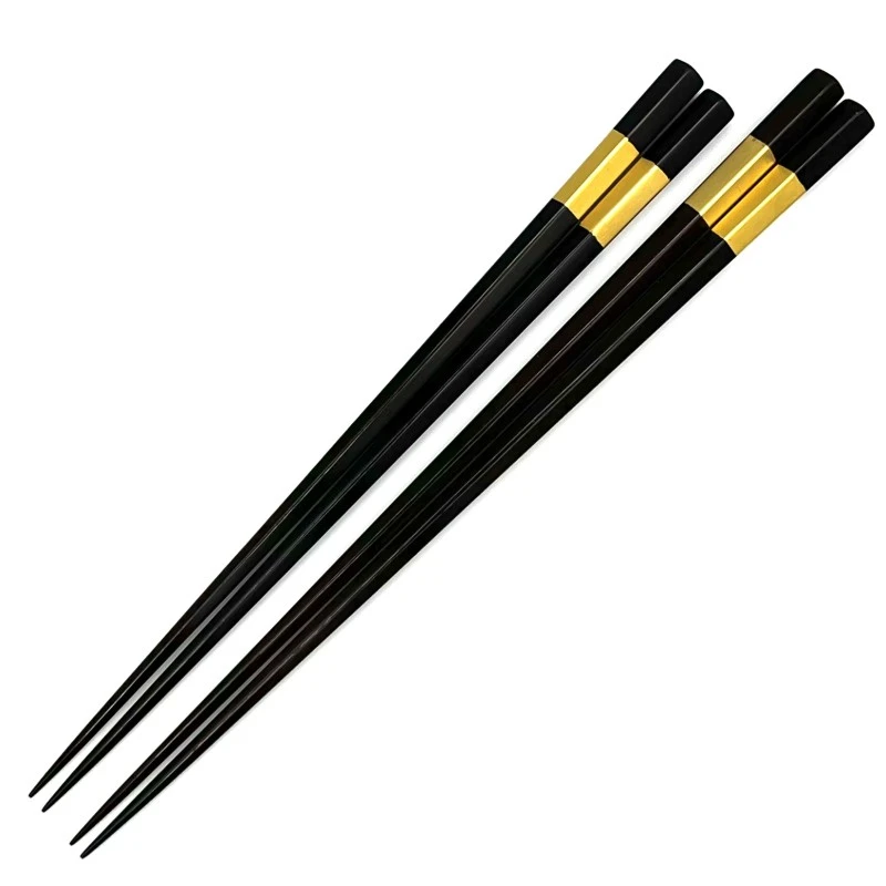 【送料無料】山中塗　縞黒檀五角持ち手金帯　夫婦箸セット【桐箱入】 3枚目