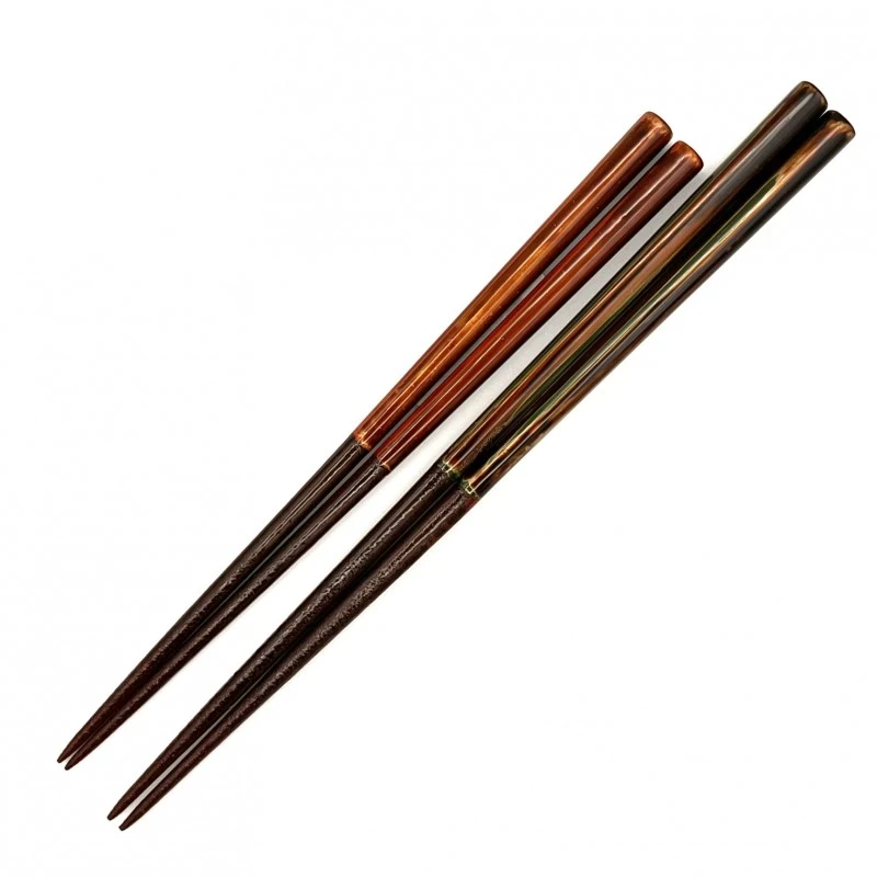 【送料無料】新潟漆器箸 玉虫・銀蒔内洗朱 夫婦箸セット【桐箱入】 3枚目