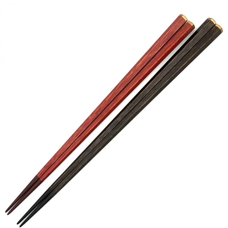 【送料無料】越前漆器　蒔地五角　夫婦箸セット【桐箱入】 3枚目