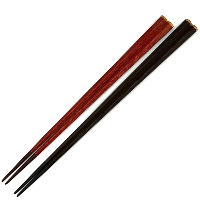 【送料無料】越前漆器　蒔地六角　夫婦箸セット【桐箱入】 3枚目