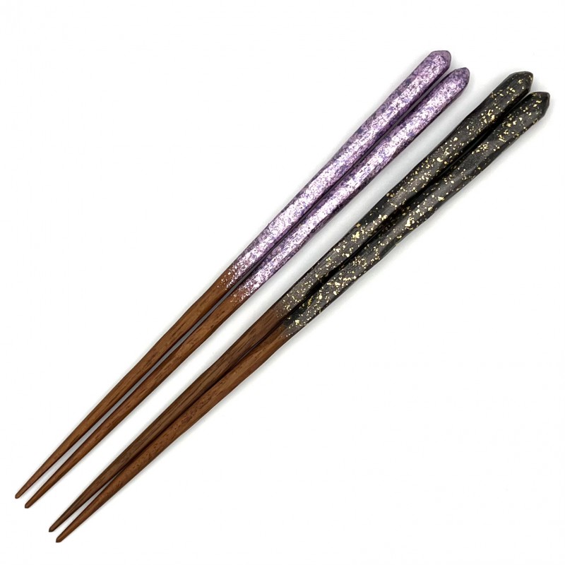【送料無料】西陣模様箔　削り箸　黒・紫　夫婦箸セット 3枚目
