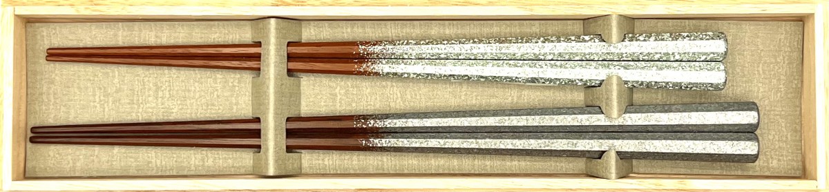【送料無料】西陣模様箔　八角箸　メタル・ホロ　夫婦箸セット