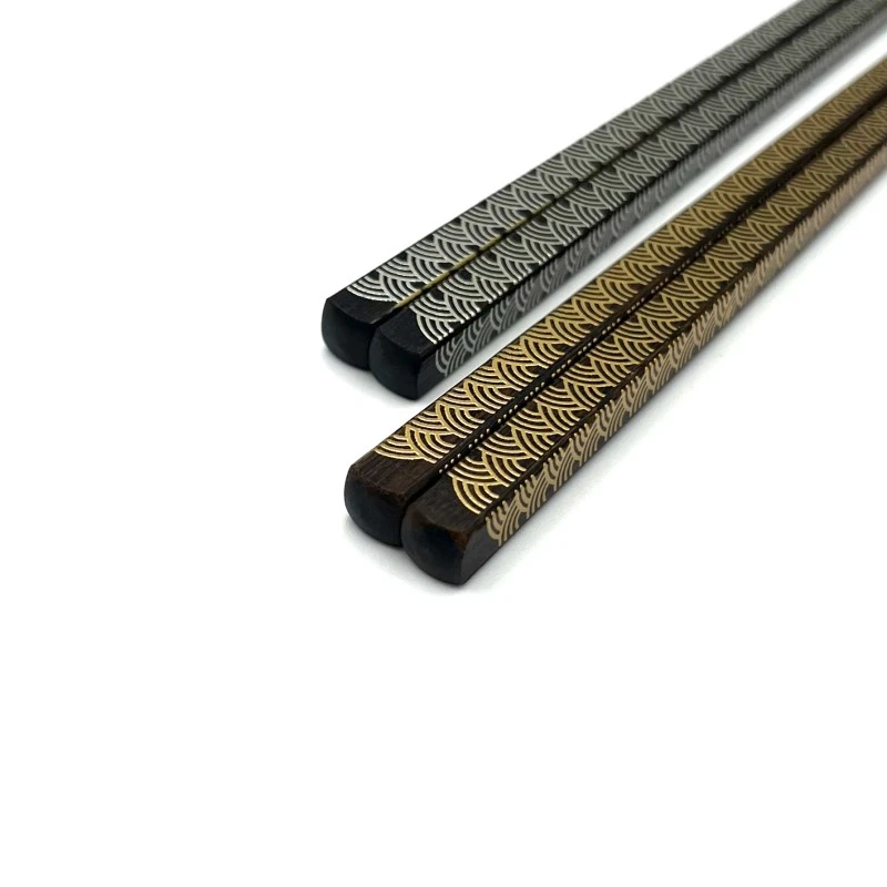 【送料無料】越前漆器　一文字　青海波夫婦箸セット【桐箱入】 2枚目