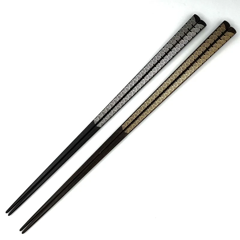 【送料無料】越前漆器　一文字　青海波夫婦箸セット【桐箱入】 3枚目