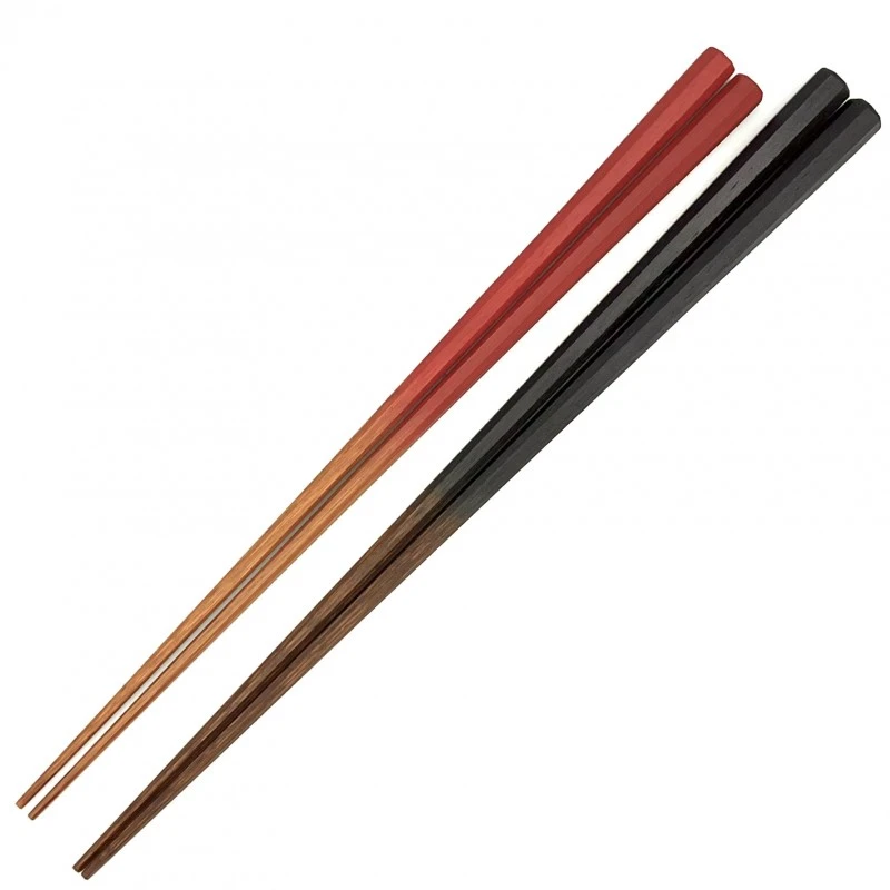 【送料無料】京銘竹　煤竹箸　八角グラデーション 青・赤 夫婦箸セット【桐箱入】 3枚目