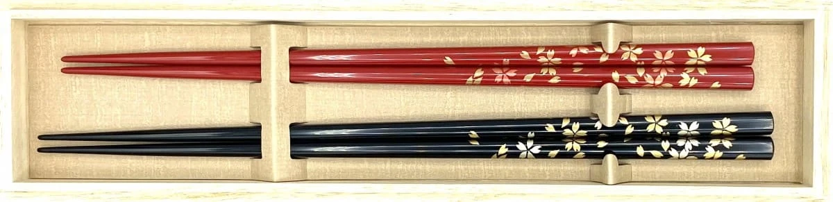 食洗機対応　越前漆器　桜蒔絵夫婦箸セット【桐箱入】