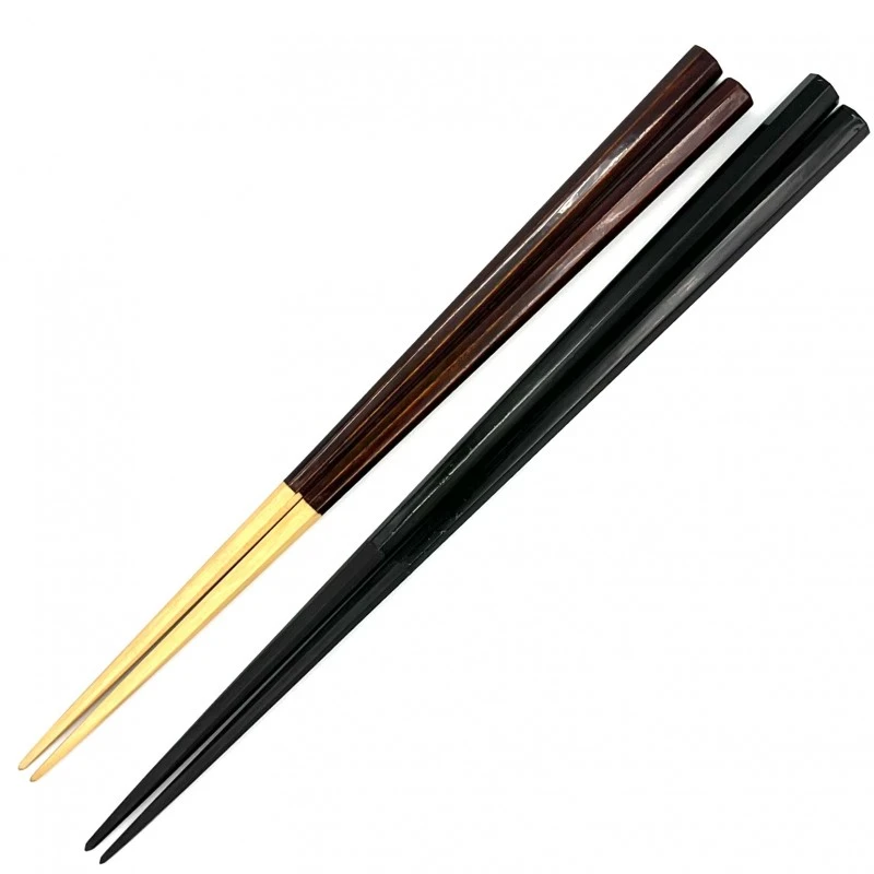 【送料無料】八角先角塗分　本黒檀　柘　夫婦箸セット【桐箱入】 3枚目