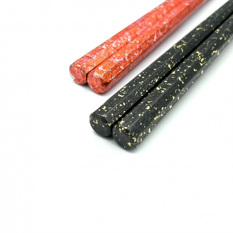 【送料無料】京西陣模様箔　八角箸　黒・赤　夫婦箸セット【桐箱入】 2枚目