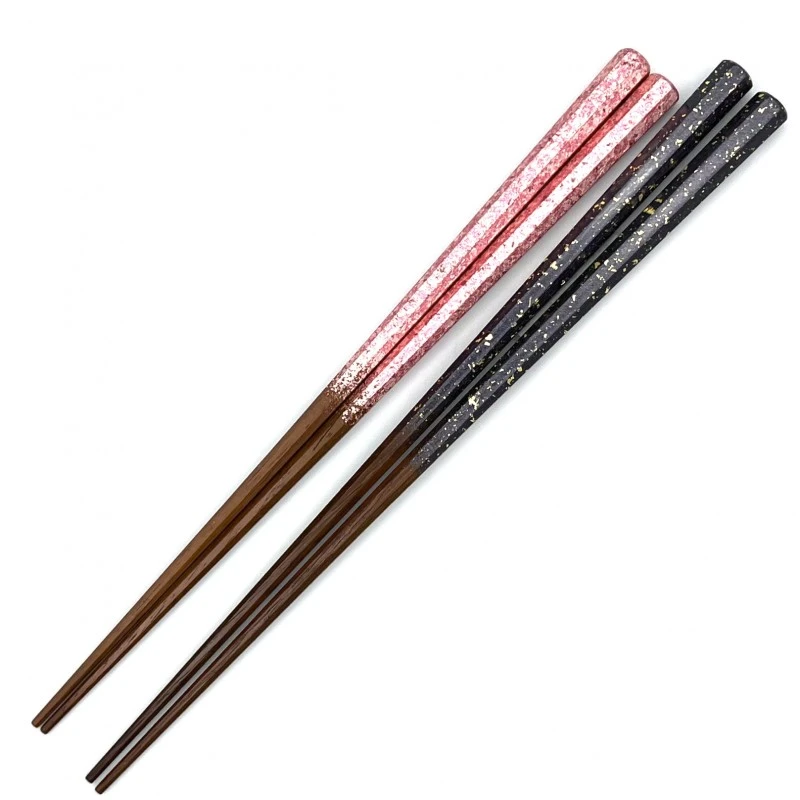 【送料無料】京西陣模様箔　八角箸 紺・桃　夫婦箸セット【桐箱入】 3枚目