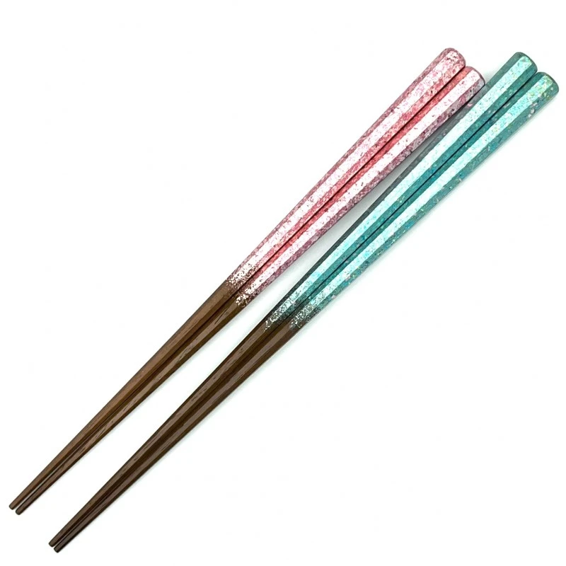 【送料無料】京西陣模様箔　八角箸　青・桃　夫婦箸セット【桐箱入】 3枚目