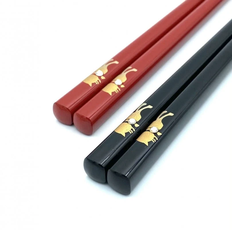 【送料無料】越前漆器　丸箸　猫　夫婦箸セット【桐箱入】 2枚目
