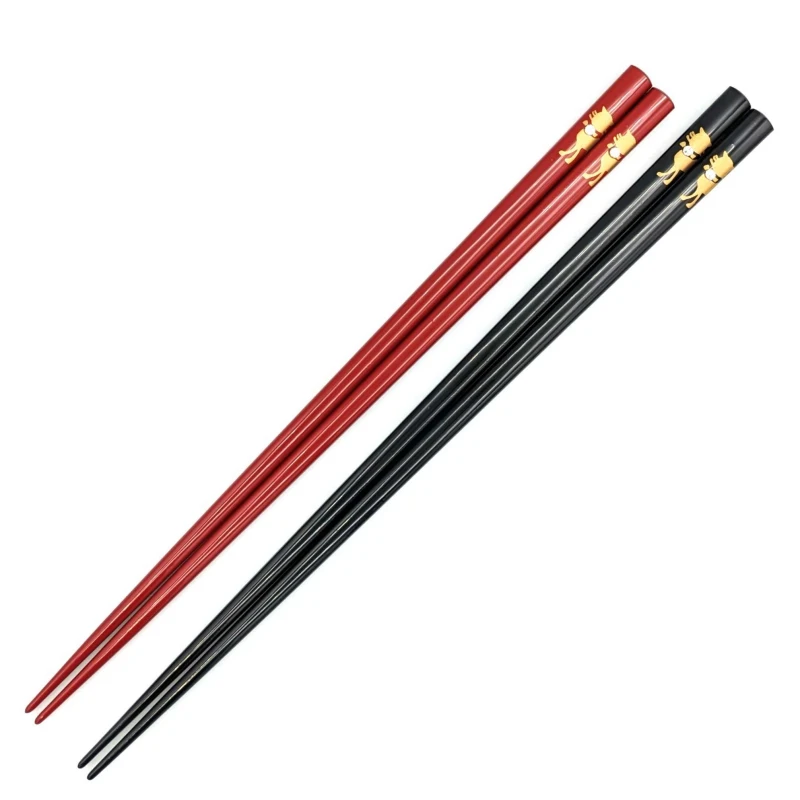 【送料無料】越前漆器　丸箸　猫　夫婦箸セット【桐箱入】 3枚目
