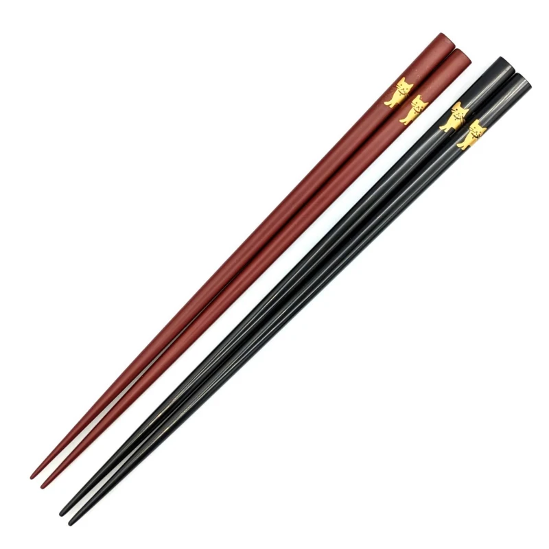 【送料無料】越前漆器　猫　黒・朱　夫婦箸セット【桐箱入】 3枚目