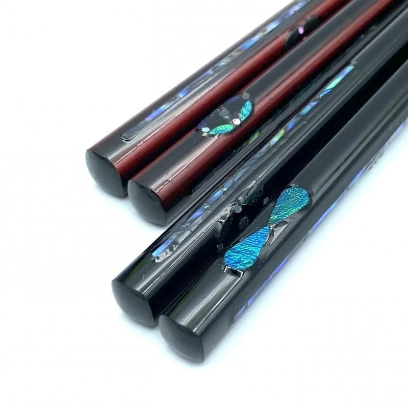 【送料無料】京漆器　翠玉虫本漆螺鈿 夫婦箸セット【桐箱入】 2枚目