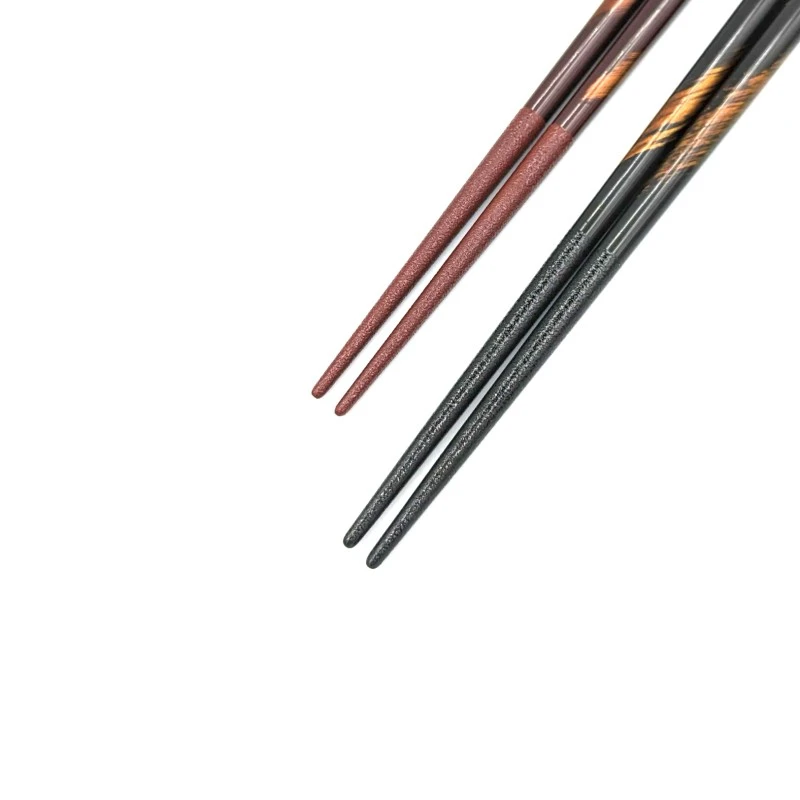 【送料無料】食洗機対応　越前漆器　白檀箔斜　夫婦箸セット【桐箱入】 1枚目
