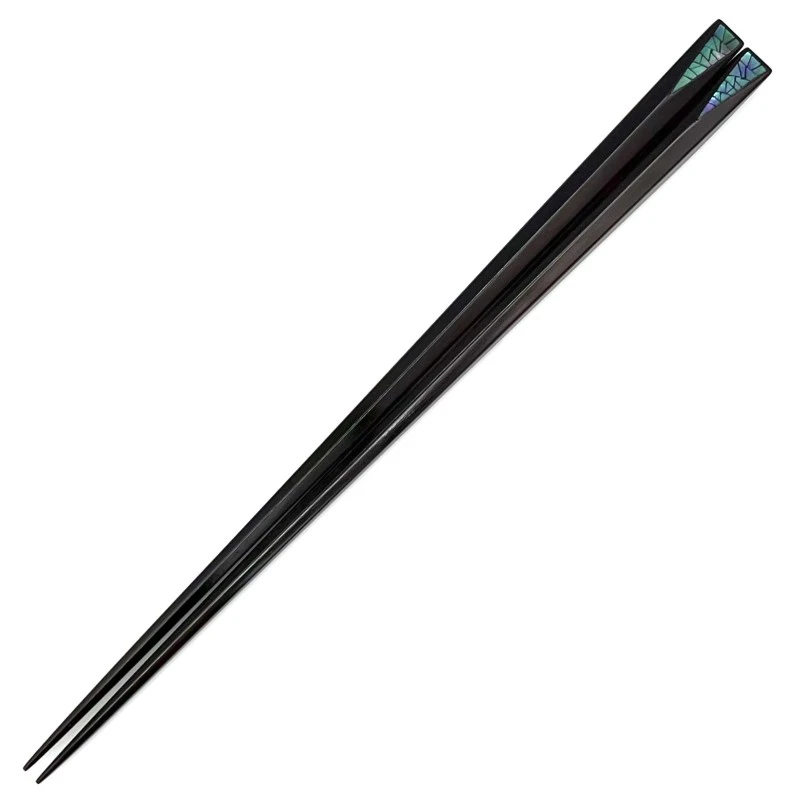 山中塗　縞黒檀六角持ち手六角天三角削り青貝貼り(大) 3枚目