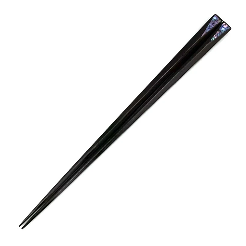 山中塗　縞黒檀六角持ち手六角天三角削り青貝貼り(中) 3枚目