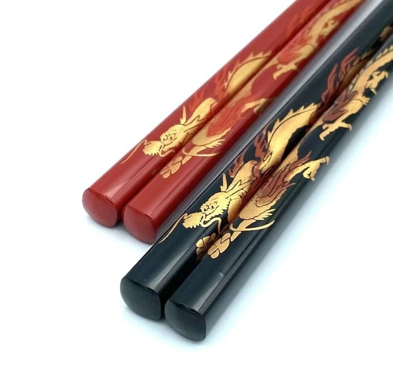 【送料無料】食洗機対応　越前漆器　丸箸　龍　夫婦箸セット【桐箱入】 2枚目