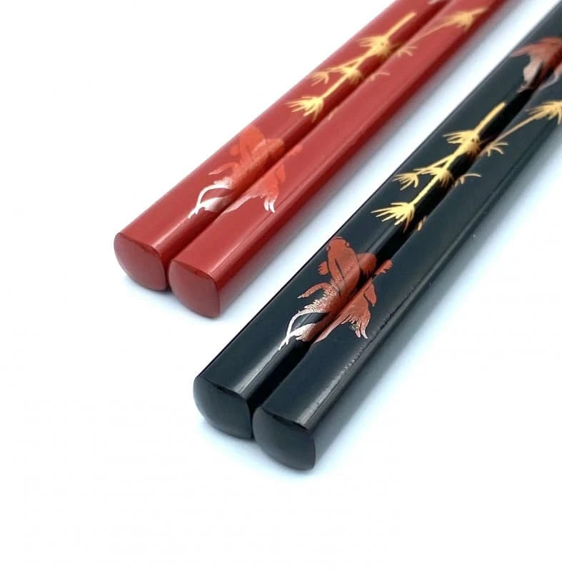 【送料無料】食洗機対応　越前漆器　丸箸　金魚 夫婦箸セット【桐箱入】 2枚目