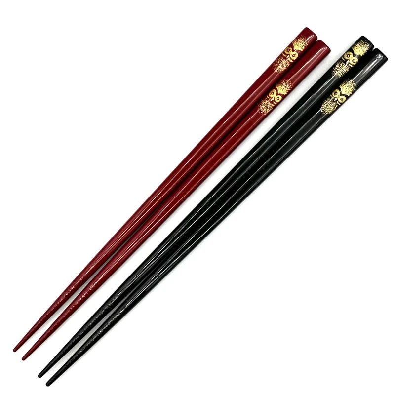 【送料無料】川連塗　沈金　ふくろう 夫婦箸セット【桐箱入】 3枚目