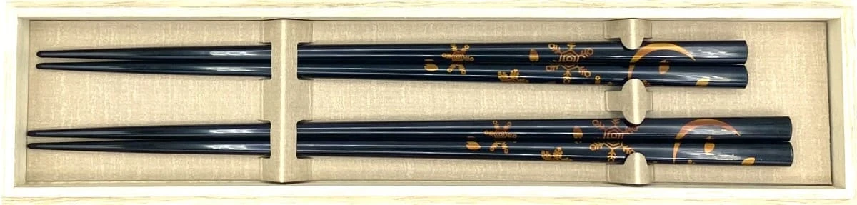 【送料無料】食洗機対応 越前漆器 白檀 雪月花 夫婦箸セット【桐箱入】