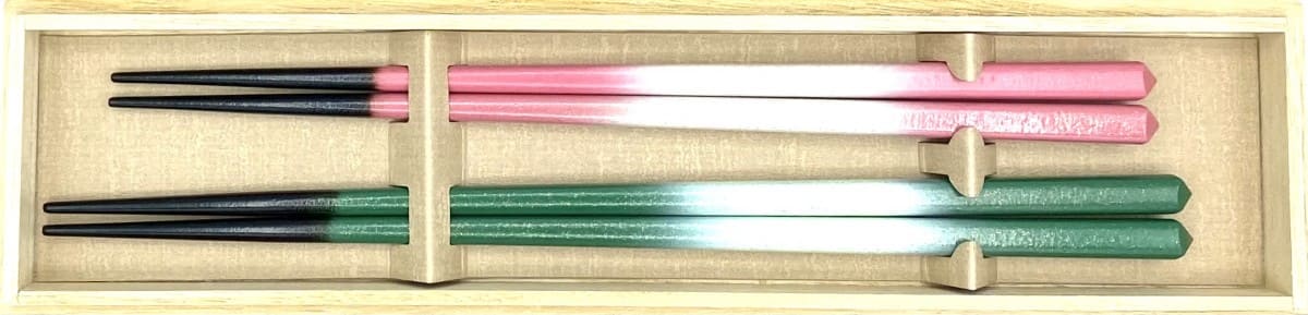 【送料無料】花きらめく　緑・ピンク夫婦箸セット