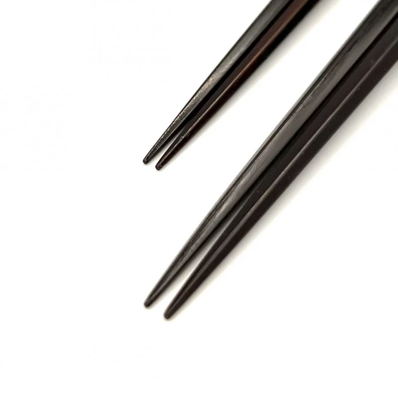 【送料無料】山中塗　縞黒檀五角持ち手青貝　割貝螺旋貼り　夫婦箸セット【桐箱入】 1枚目
