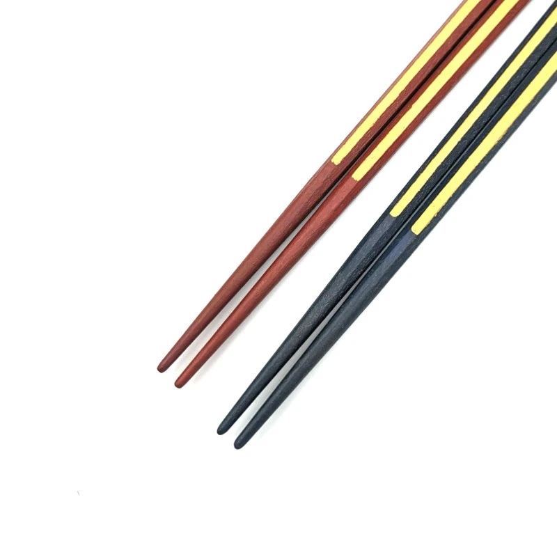 【送料無料】越前漆器　八角金線　紺・朱　夫婦箸セット【桐箱入】 1枚目