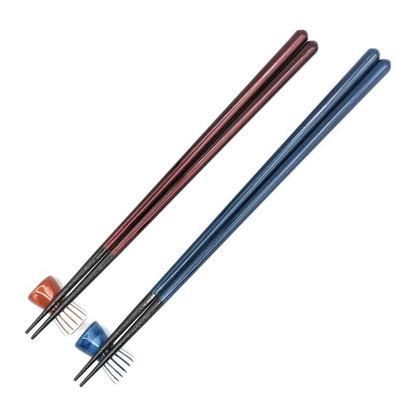 【送料無料】八角塗分　銀青　銀赤　夫婦箸セット　箸置付【桐箱入】 3枚目