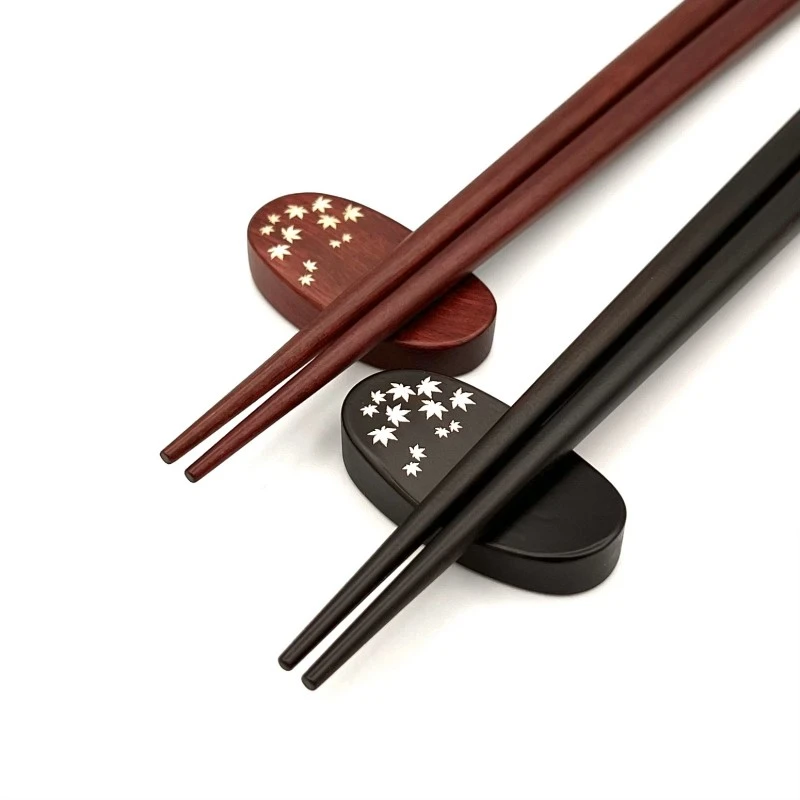 【送料無料】貝象嵌箸　紅葉　夫婦箸セット 箸置付【桐箱入】 1枚目