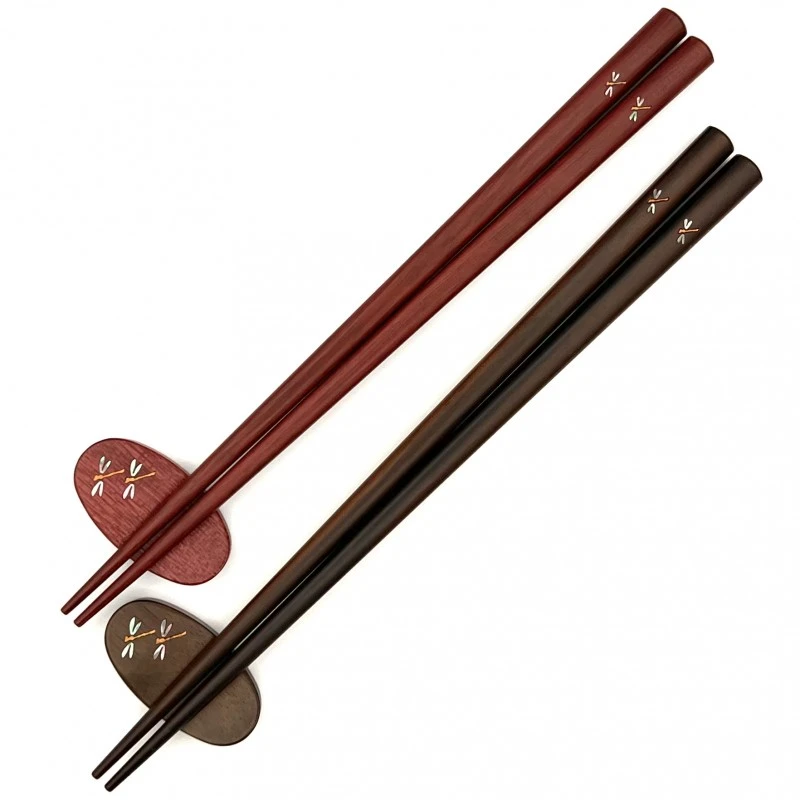 【送料無料】貝象嵌箸　トンボ　夫婦箸セット 箸置付【桐箱入】 3枚目