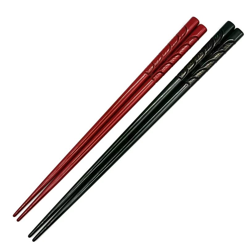 【送料無料】村上木彫堆朱箸　羽　堆黒・堆朱　夫婦箸【桐箱入】 3枚目