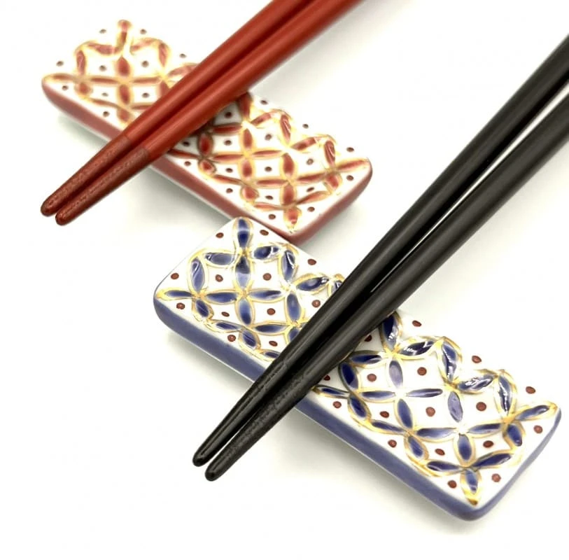 【送料無料】京清水焼　色絵七宝　夫婦箸セット　箸置付【桐箱入】 1枚目