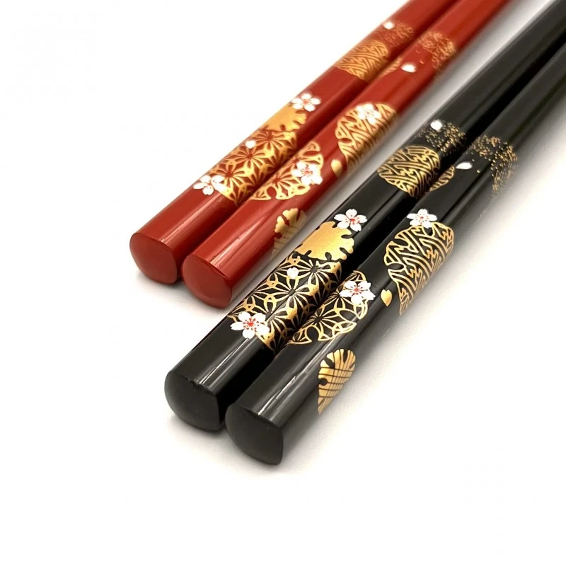 【送料無料】花明かり　黒・朱　夫婦箸セット【桐箱入】 2枚目