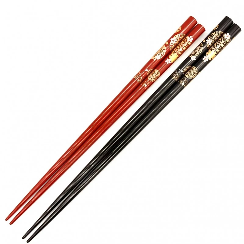 【送料無料】花明かり　黒・朱　夫婦箸セット【桐箱入】 3枚目