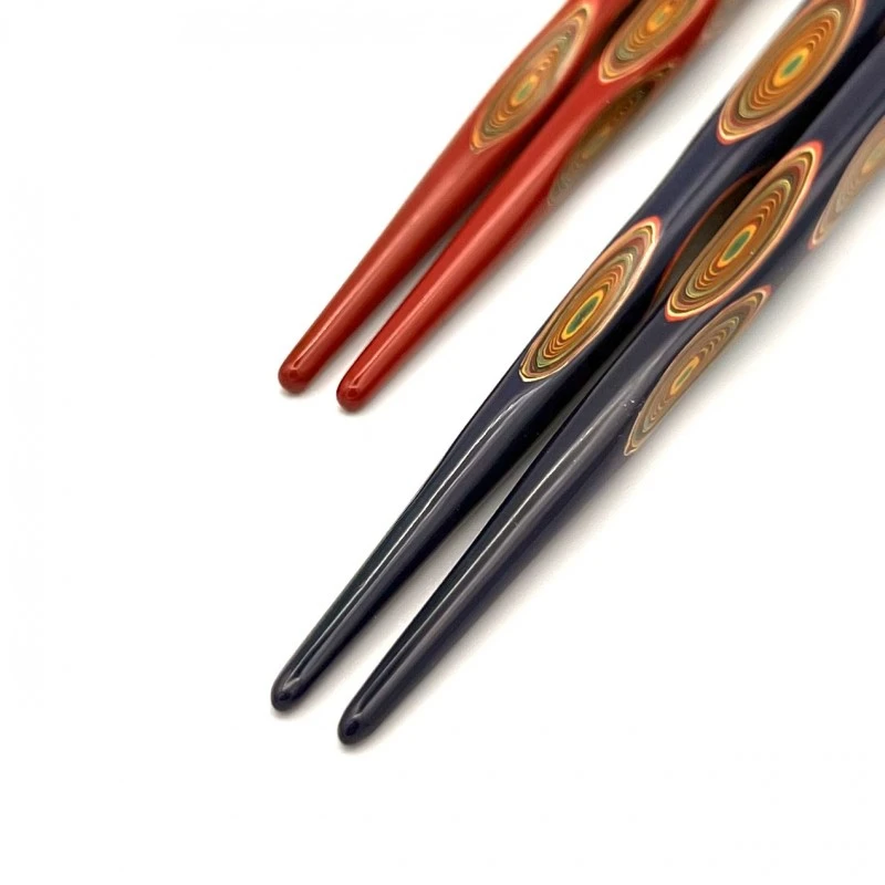 【送料無料】津軽堆朱　利休箸　青・赤　夫婦箸セット【桐箱入】 1枚目