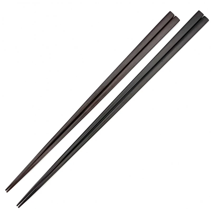 【送料無料】木曽塗　極細箸胴張先角　黒・茶スリ　夫婦箸セット【桐箱入】 3枚目