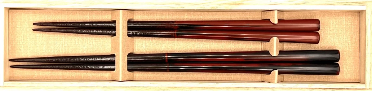 【送料無料】新潟漆器箸 曙・根来 夫婦箸セット【桐箱入】