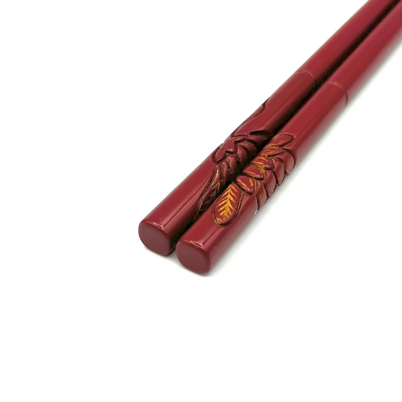村上木彫堆朱箸　先乾漆　鶴菊　堆朱(中) 2枚目