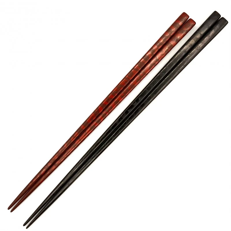 【送料無料】紋紗塗　黒・朱　夫婦箸セット【桐箱入】 3枚目