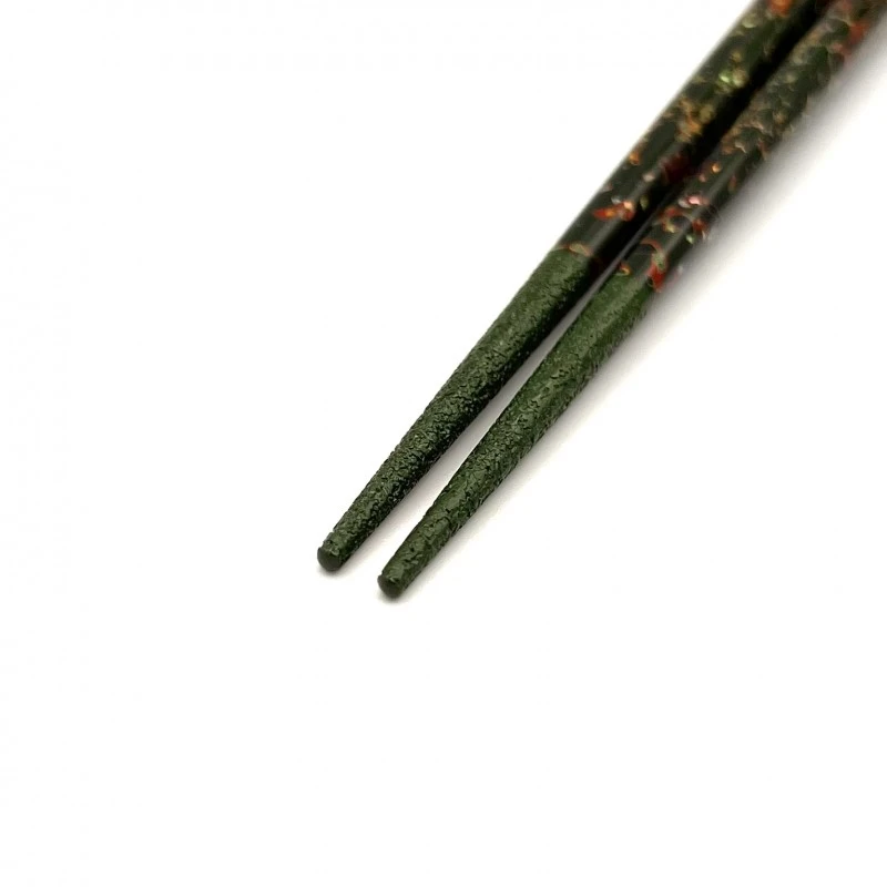 津軽塗利休箸　先乾漆　貝蒔　緑（大） 1枚目