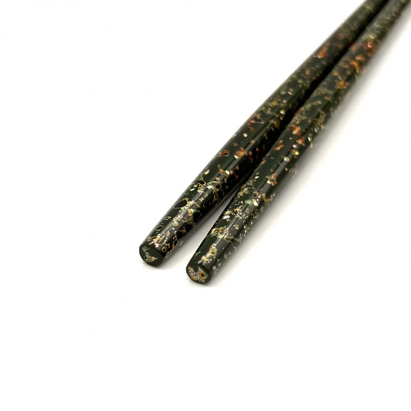 津軽塗利休箸　先乾漆　貝蒔　緑（大） 2枚目