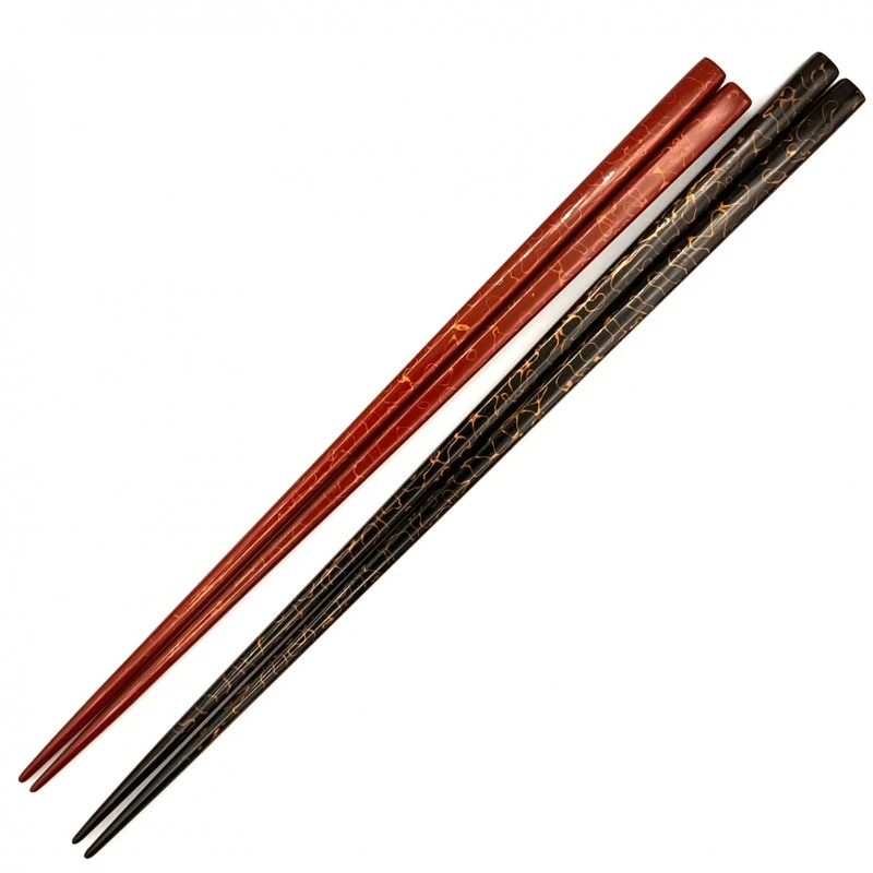 【送料無料】津軽塗箸　金塗込　黒・朱　夫婦箸セット【桐箱入】 3枚目