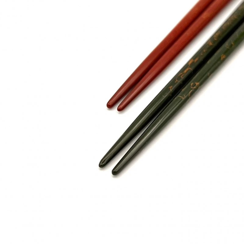 【送料無料】津軽塗箸　金塗込　緑・朱　夫婦箸セット【桐箱入】 1枚目