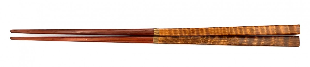 銘木携帯箸　栃杢×紫檀（大）箸筒：栃