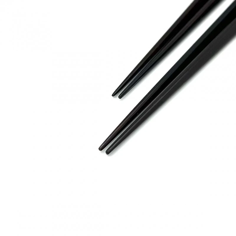 【送料無料】山中塗　縞黒檀面取り持ち手三角削り青貝一枚　夫婦箸セット【桐箱入】 1枚目