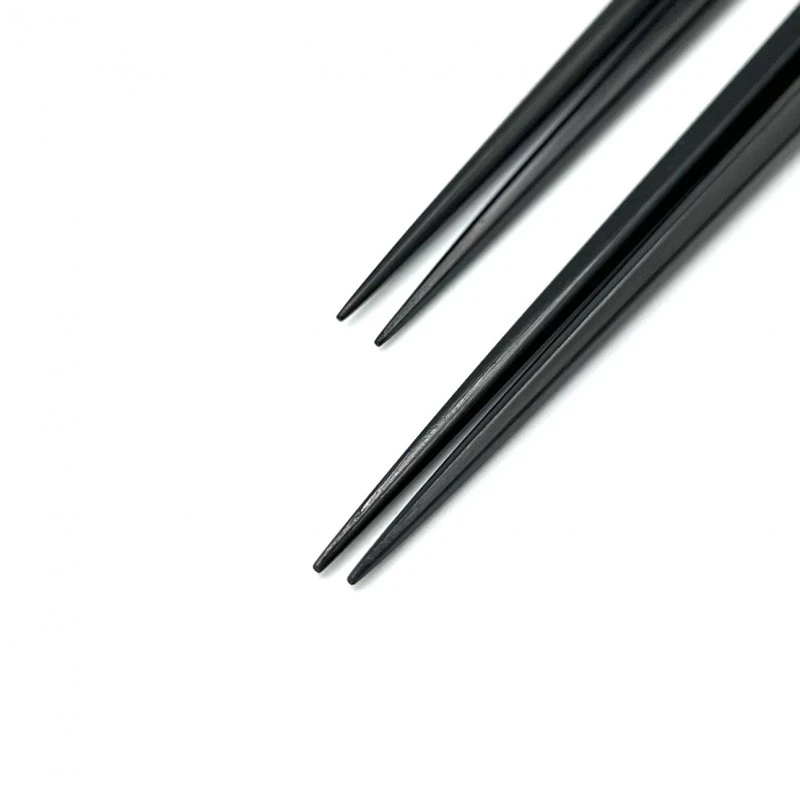 【送料無料】山中塗　縞黒六角持ち手梨地　夫婦箸セット【桐箱入】 1枚目