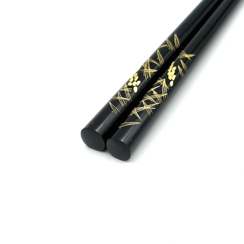 輪島塗　沈金箸　稲穂(黒) 2枚目