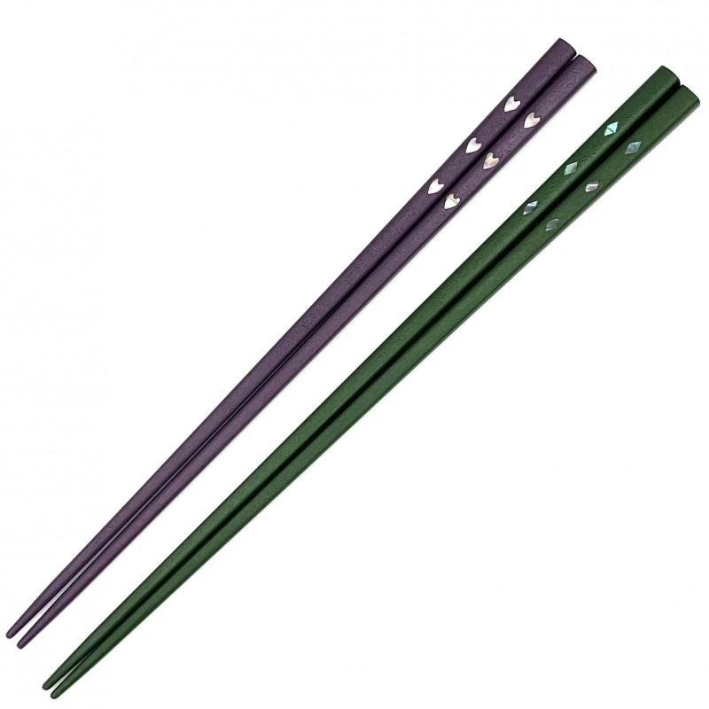 【送料無料】高岡漆器　乾漆　菱貝入り 緑・桜貝入り 紫　夫婦箸セット【桐箱入】 3枚目